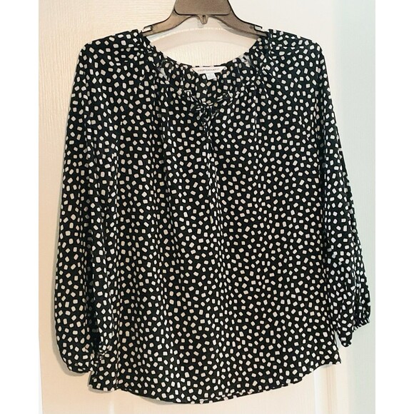 Counterparts Women's Tie Neck Long Sleeve Printed Chiffon Mesh Top Size M - Picture 1 of 7